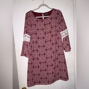 Luxology Burgundy Patterned Long Sleeve Dress